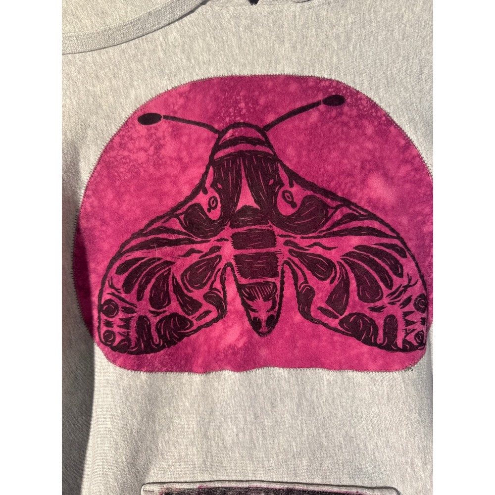 Upcycled Pink Moth Hoodie Grey XL One of One Reworked - Picture 2 of 7